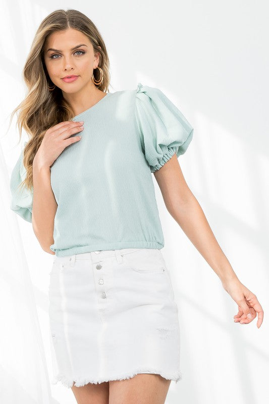 Sage Whimsy Puff Blouse