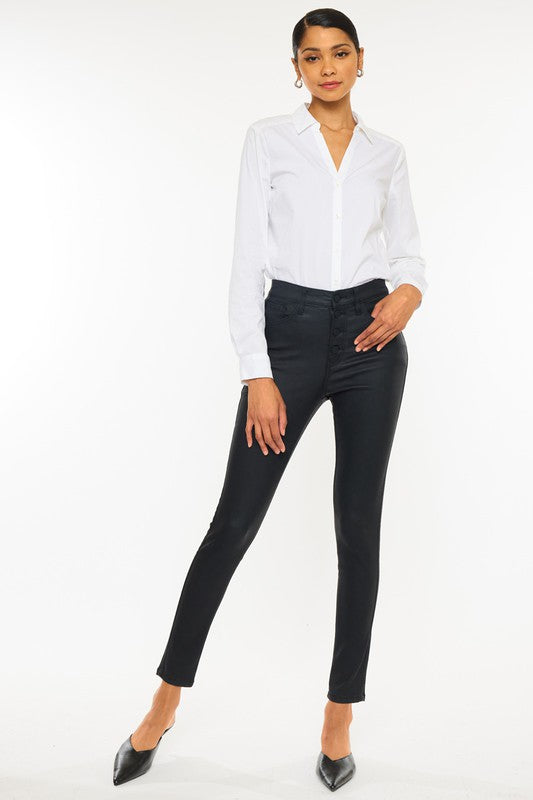 High Rise Black Coated Ankle Skinny Jean