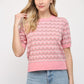 Pink Chevron Knit Short Sleeve Sweater