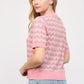 Pink Chevron Knit Short Sleeve Sweater