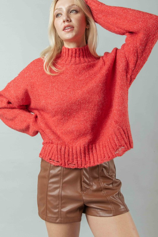 Cherry on Top Frayed Sleeve Sweater