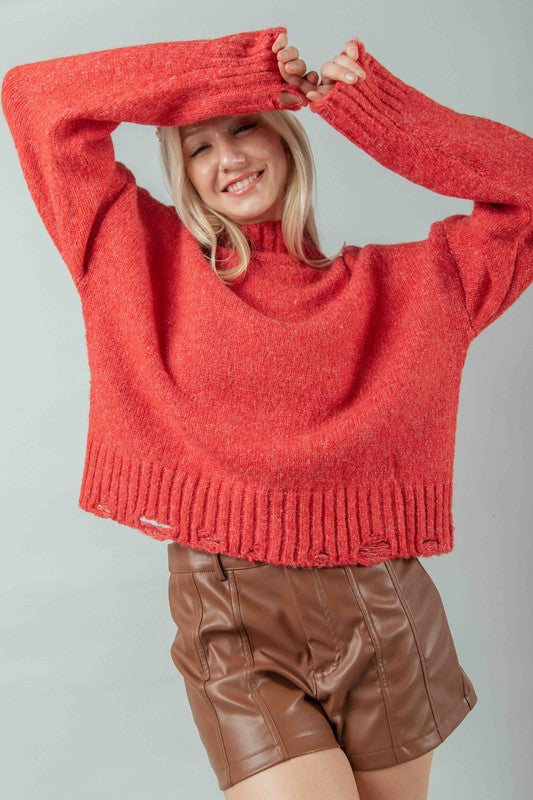 Cherry on Top Frayed Sleeve Sweater