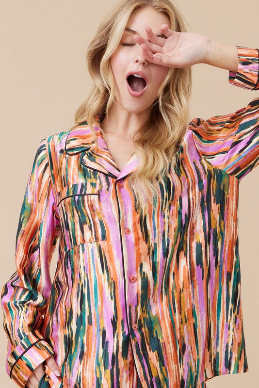 Paint Print Satin Pajama Separates