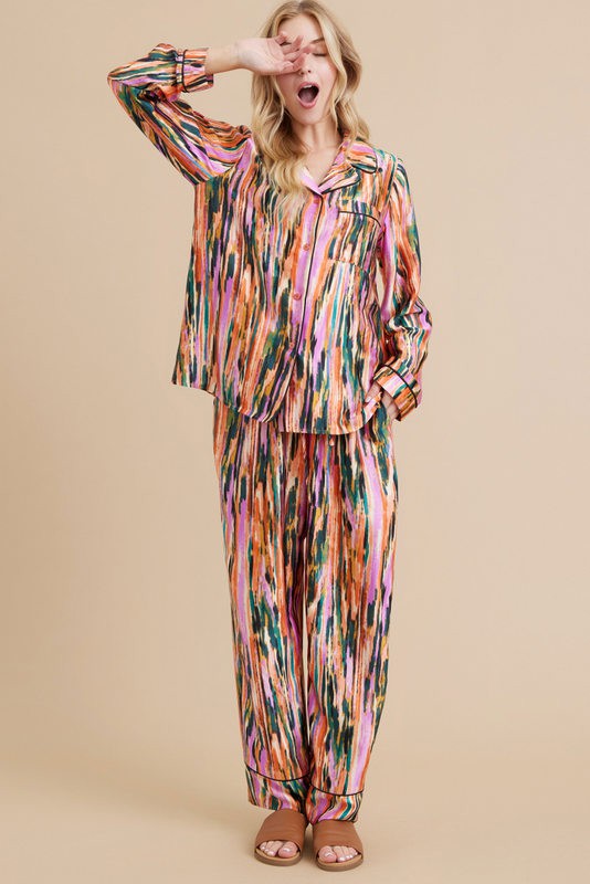 Paint Print Satin Pajama Separates