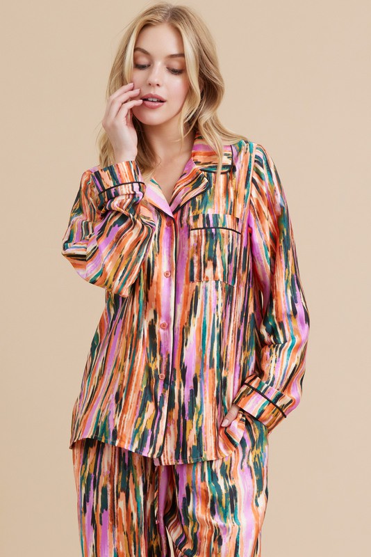 Paint Print Satin Pajama Separates