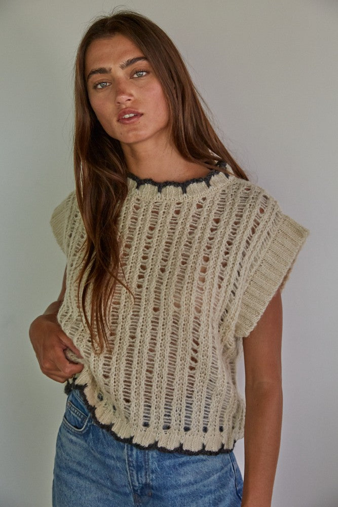 Luxe Lattice Ebony Harmony Crochet Sweater Vest