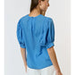 Blue & All Puffed Up Round Neck Top