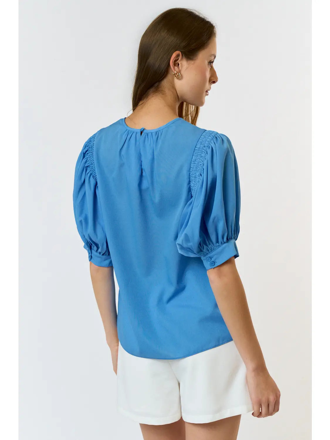 Blue & All Puffed Up Round Neck Top