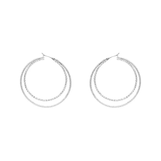 Silver Textured Layered Earring