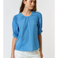 Blue & All Puffed Up Round Neck Top