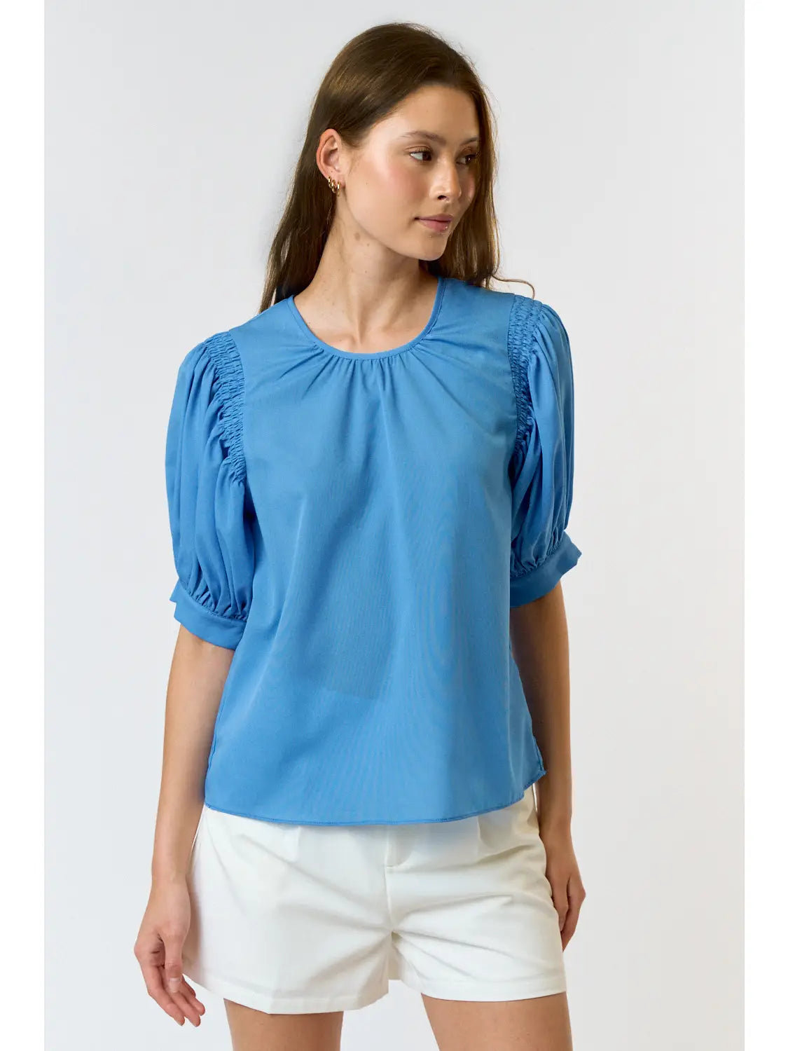 Blue & All Puffed Up Round Neck Top