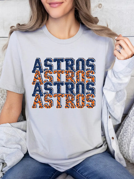 Astros Stacked Leopard Tee