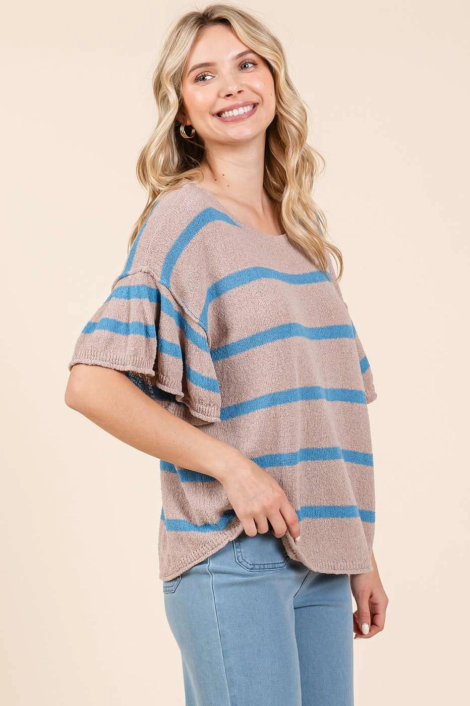 By The Sea Stripe Ruffle Sweater