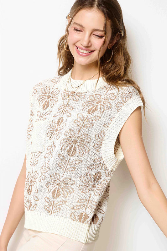 Butter Brown Floral Sweater Vest