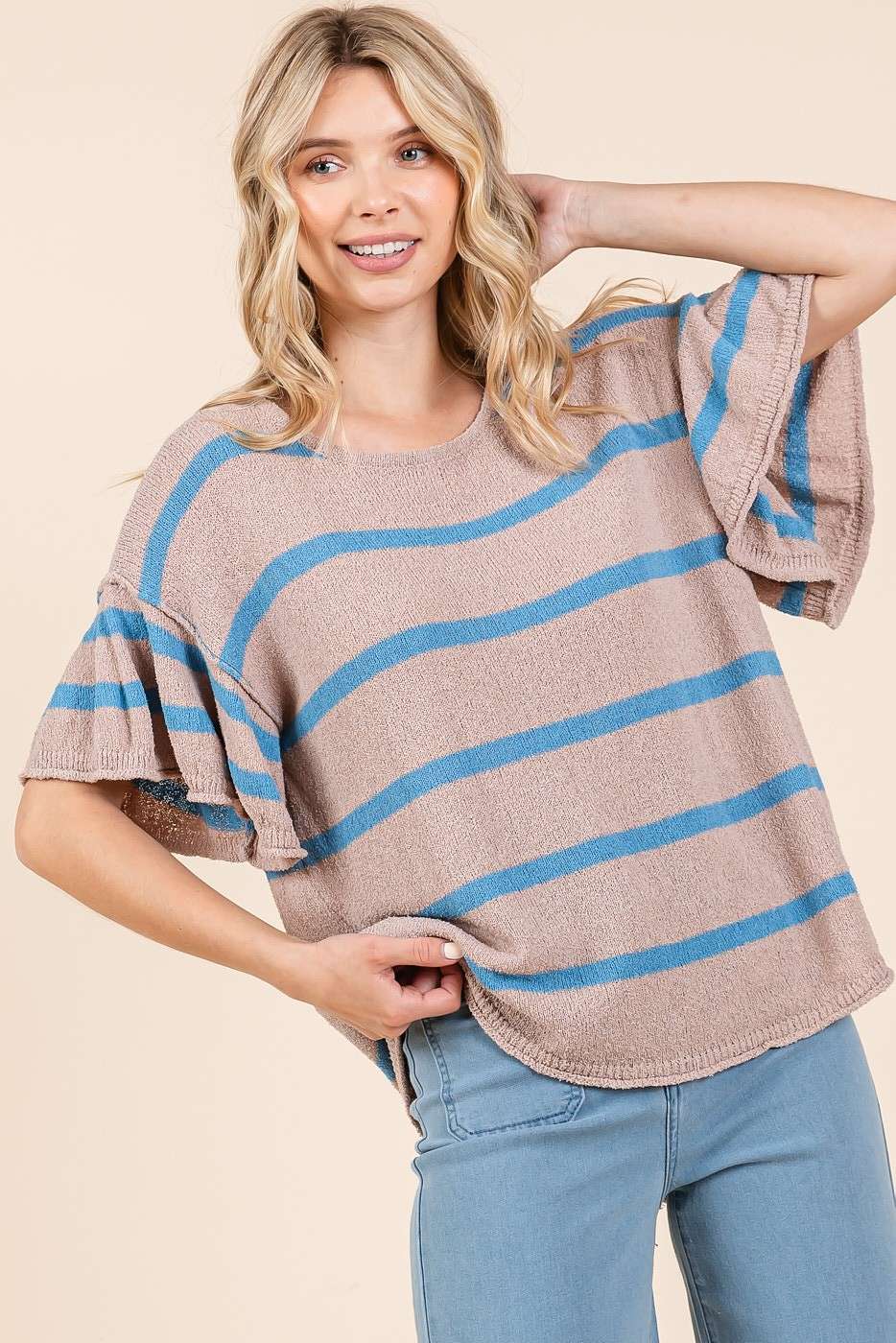 By The Sea Stripe Ruffle Sweater