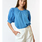 Blue & All Puffed Up Round Neck Top