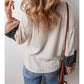 Patchwork Knit Boho Drawstring Top