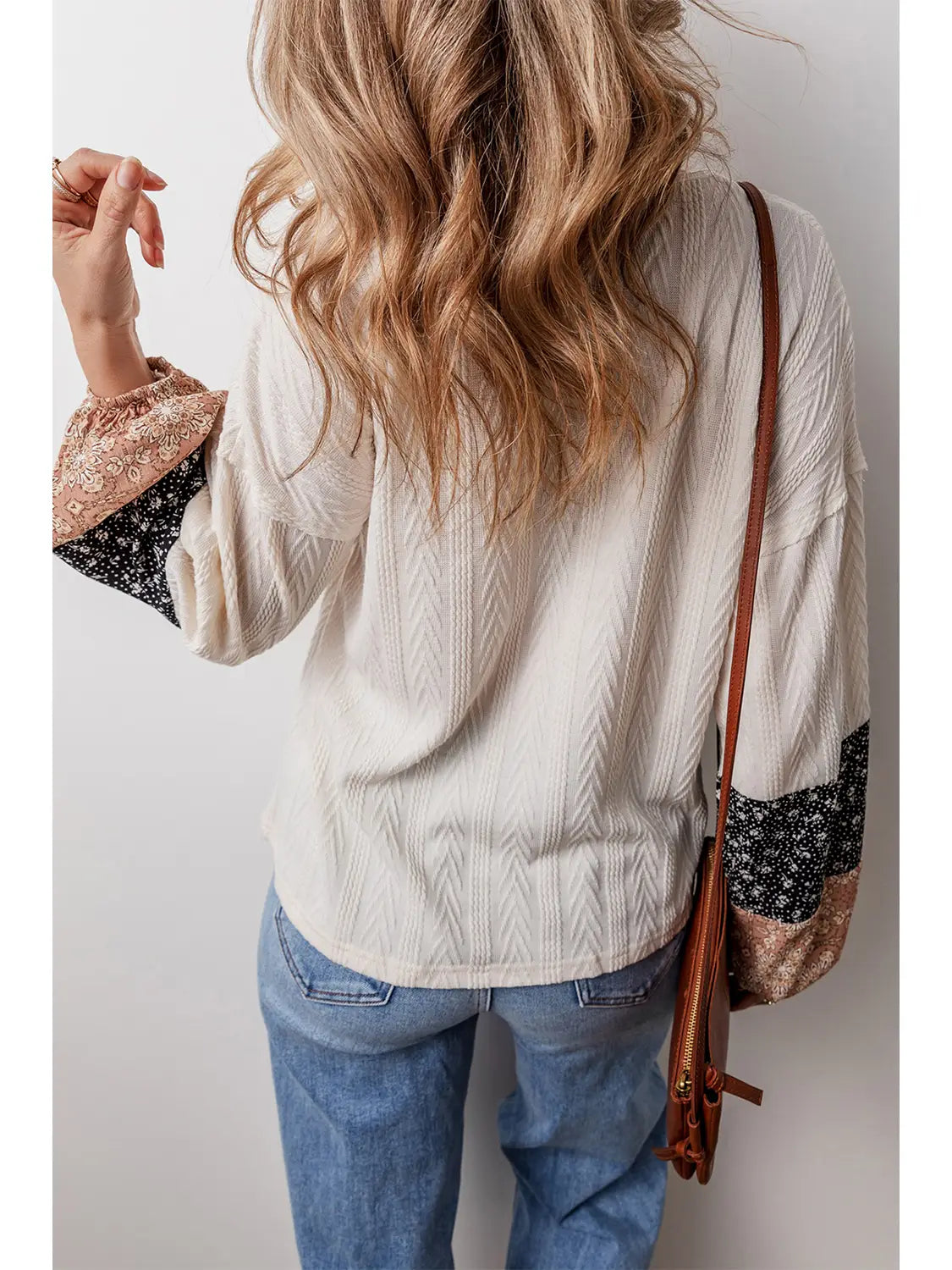 Patchwork Knit Boho Drawstring Top