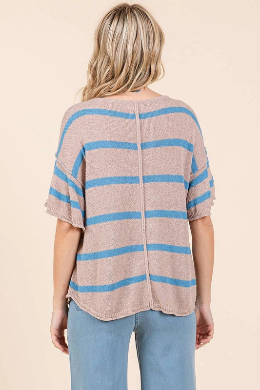 By The Sea Stripe Ruffle Sweater