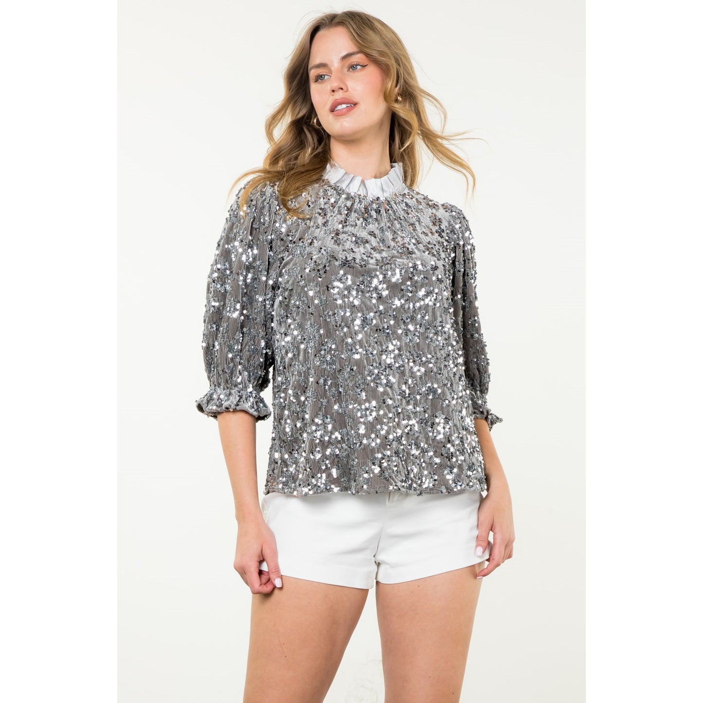 THML Velvet Sparkle & Ruffle Glimmer Top