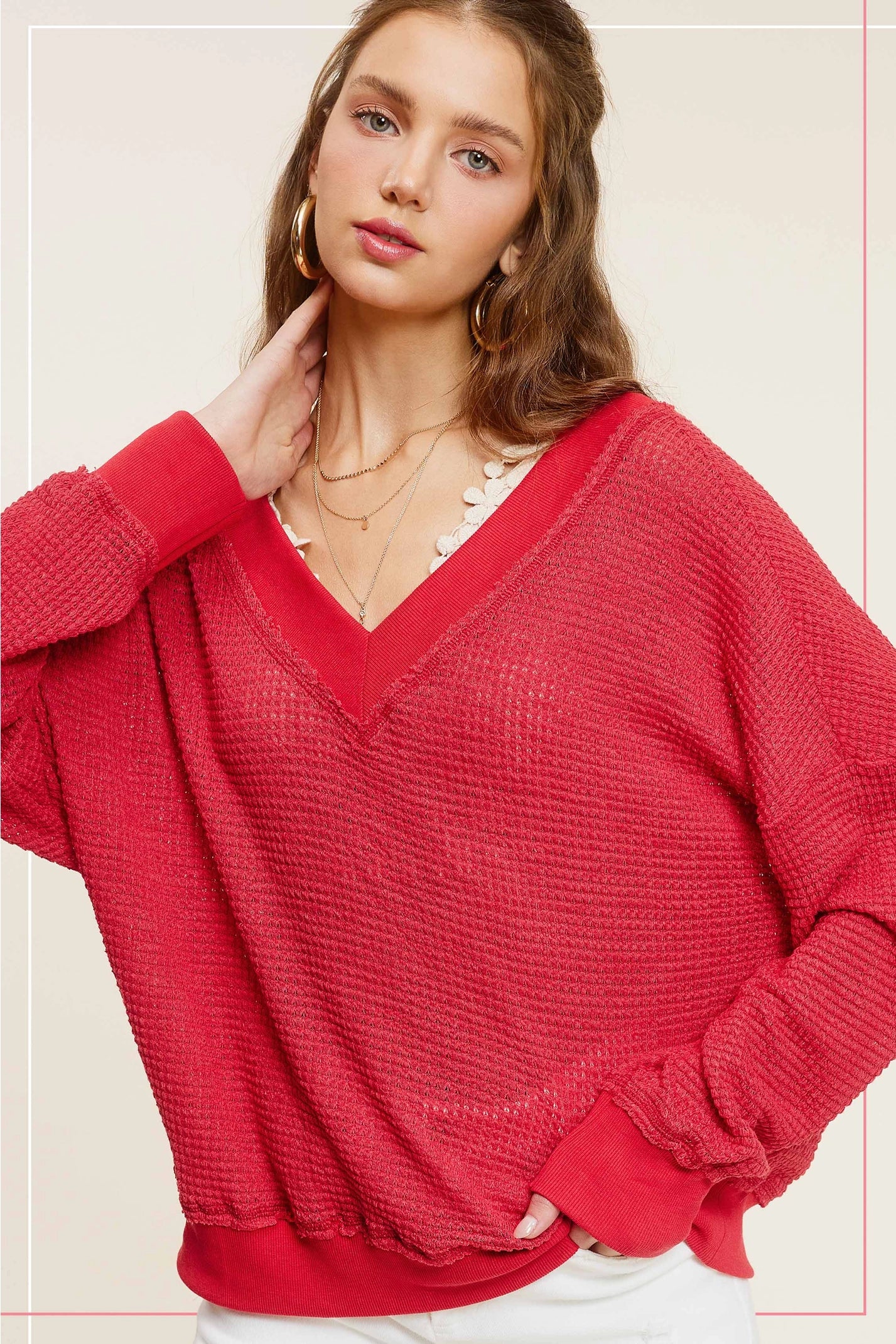 Spicy Tomato Waffle Knit Top