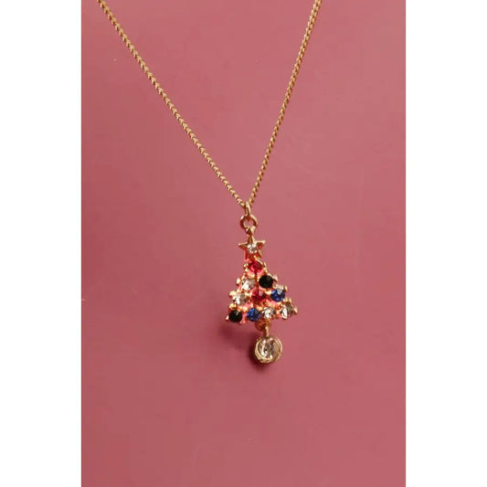 Rhinestone Xmas Tree Charm Necklace