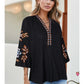 Midnight Enchanted Embroidery Boho Top