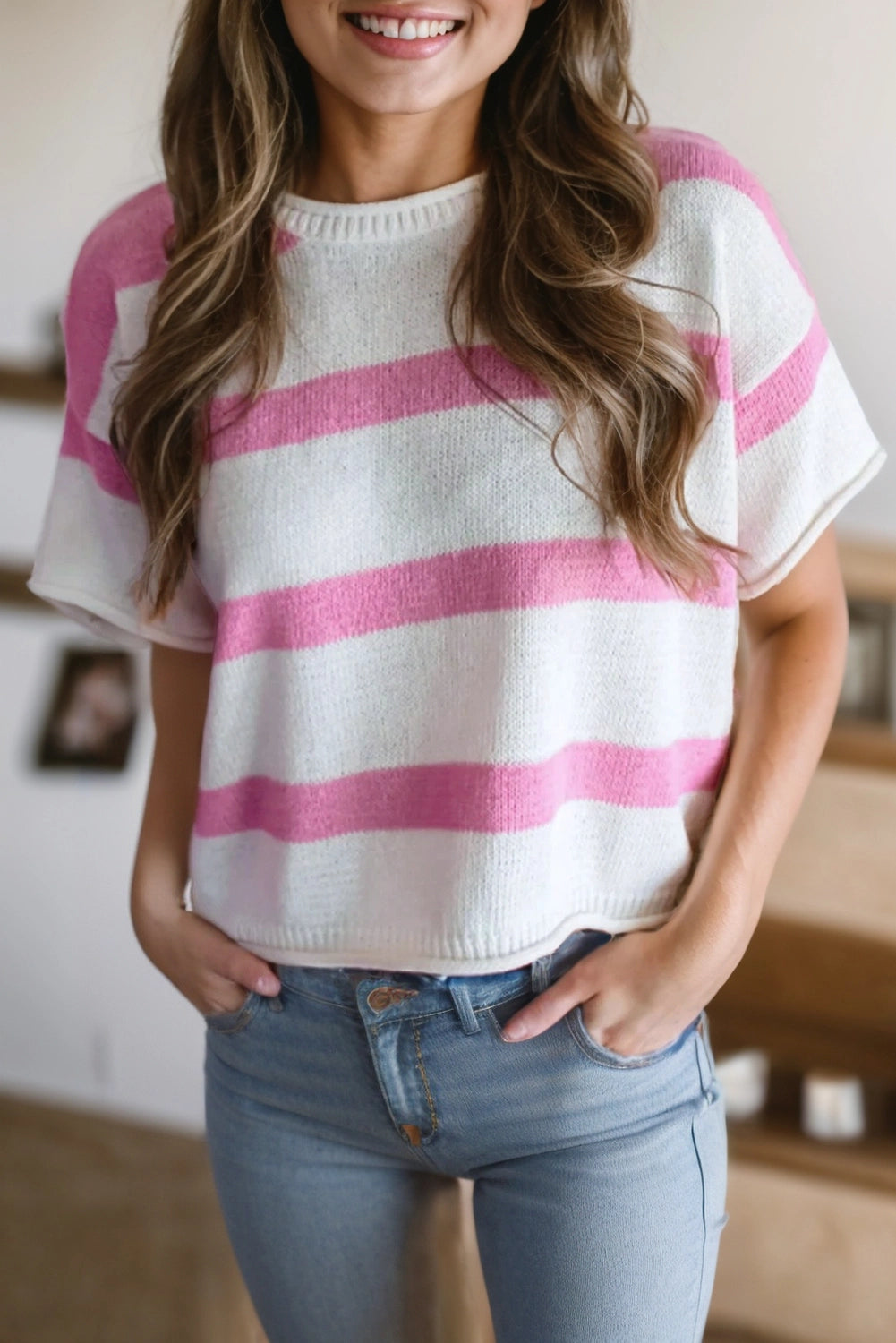 Bubblegum Pink Striped Knitted Top