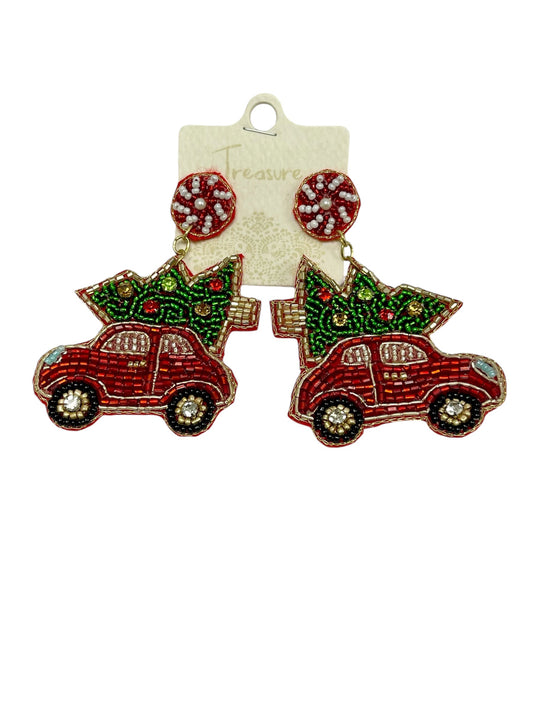 Beaded Pullin Christmas Tree Earrings