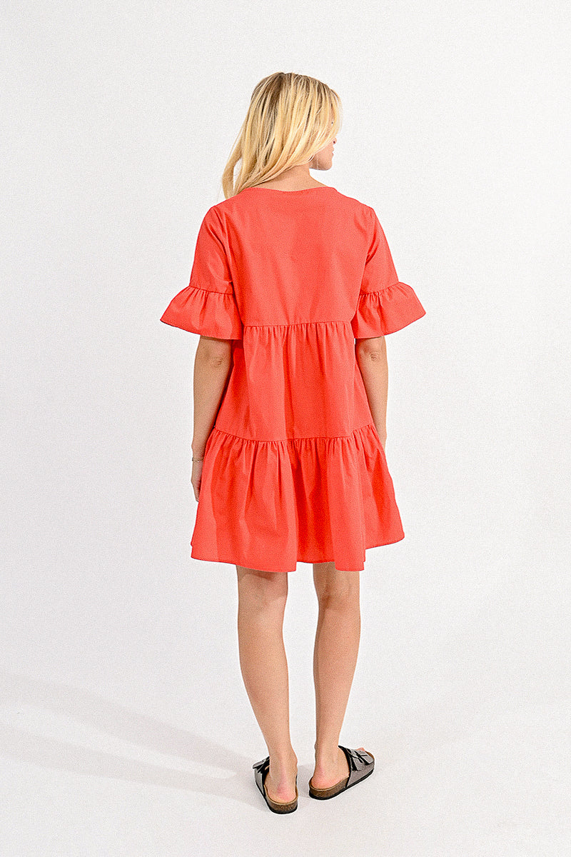 Red Orange Tiered Dress
