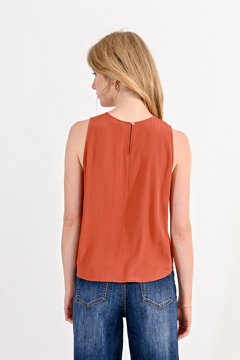 Caramel Crepe-Like Sleeveless Blouse