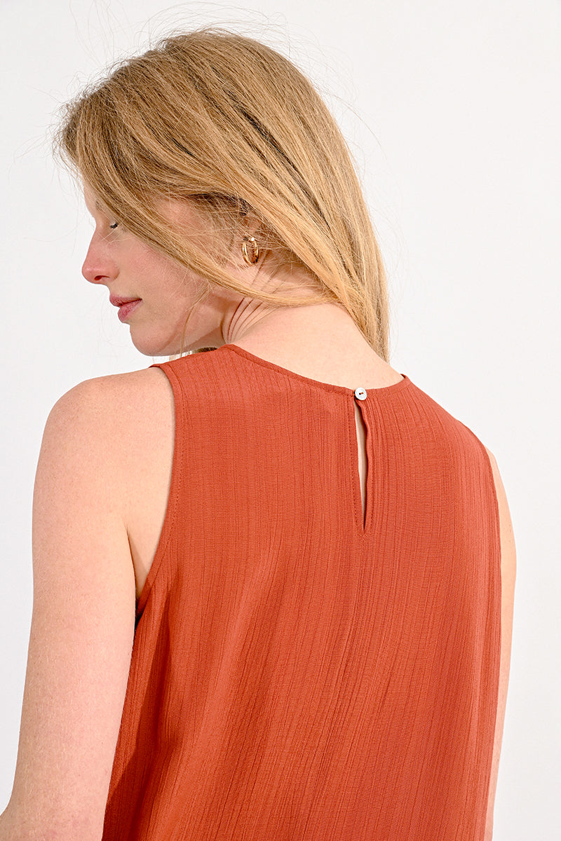 Caramel Crepe-Like Sleeveless Blouse