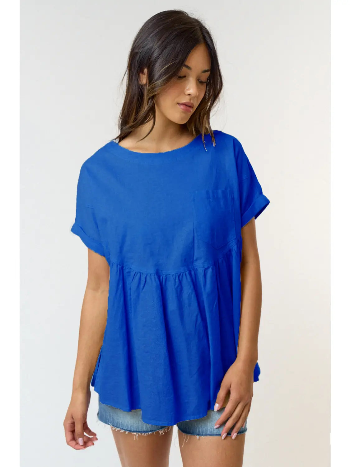 Cobalt Skies Baby Doll Pocket Peplum Breeze Top