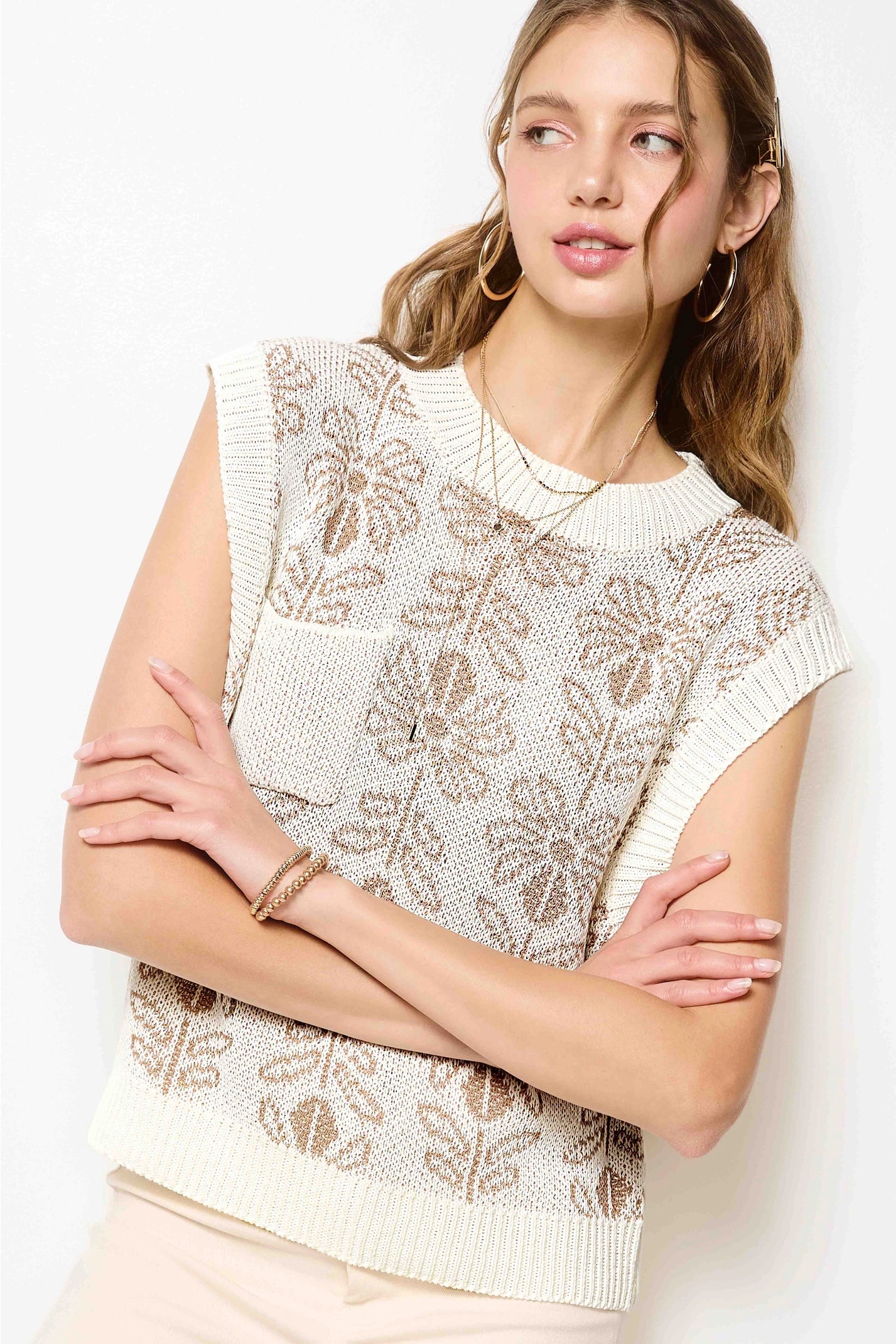 Butter Brown Floral Sweater Vest