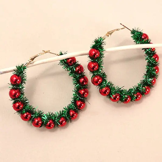 Christmas Wreath Holiday Hoop Earrings