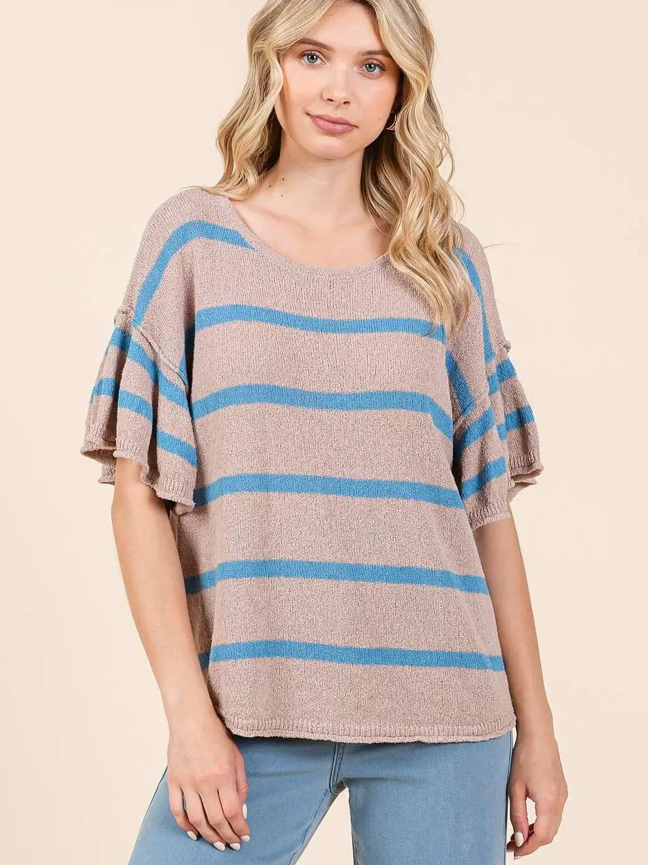 By The Sea Stripe Ruffle Sweater