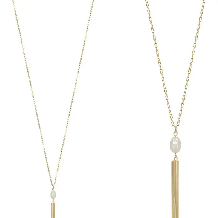 Gold Bar with Pearl Accent 36" Necklace Set