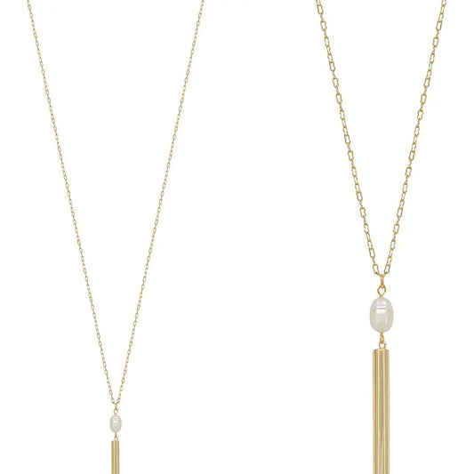 Gold Bar with Pearl Accent 36" Necklace Set