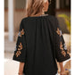 Midnight Enchanted Embroidery Boho Top