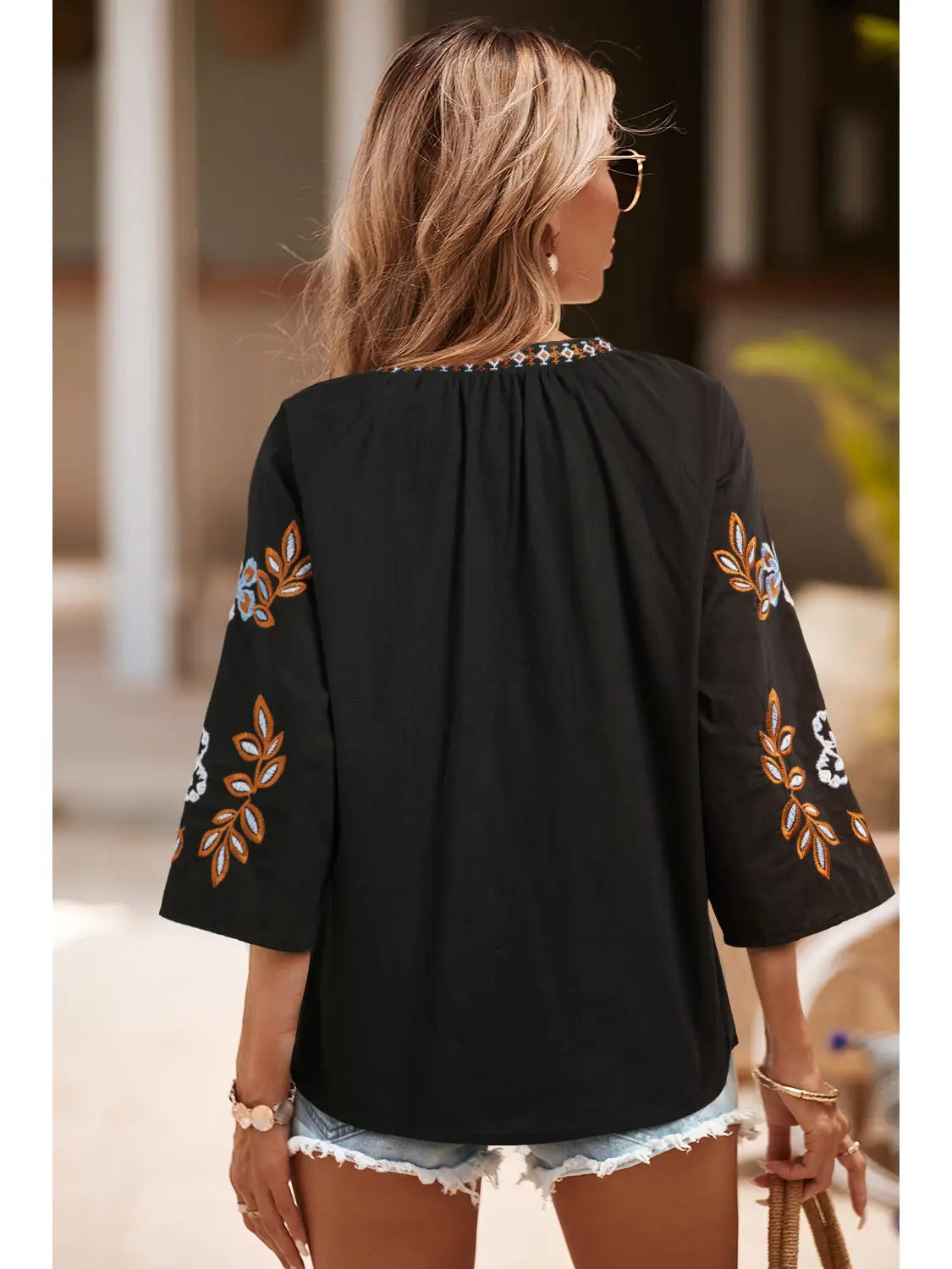 Midnight Enchanted Embroidery Boho Top