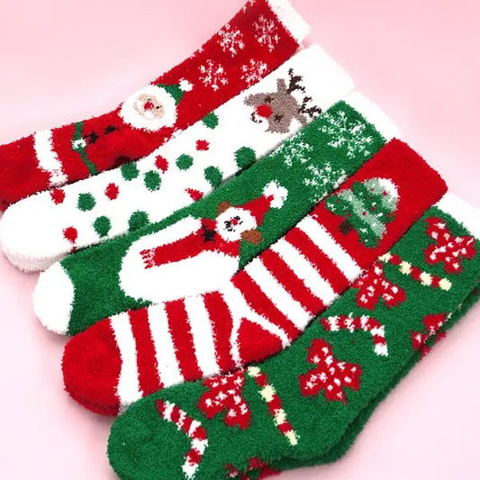 Christmas Holiday Warm Coral Fleece Fuzzy Socks