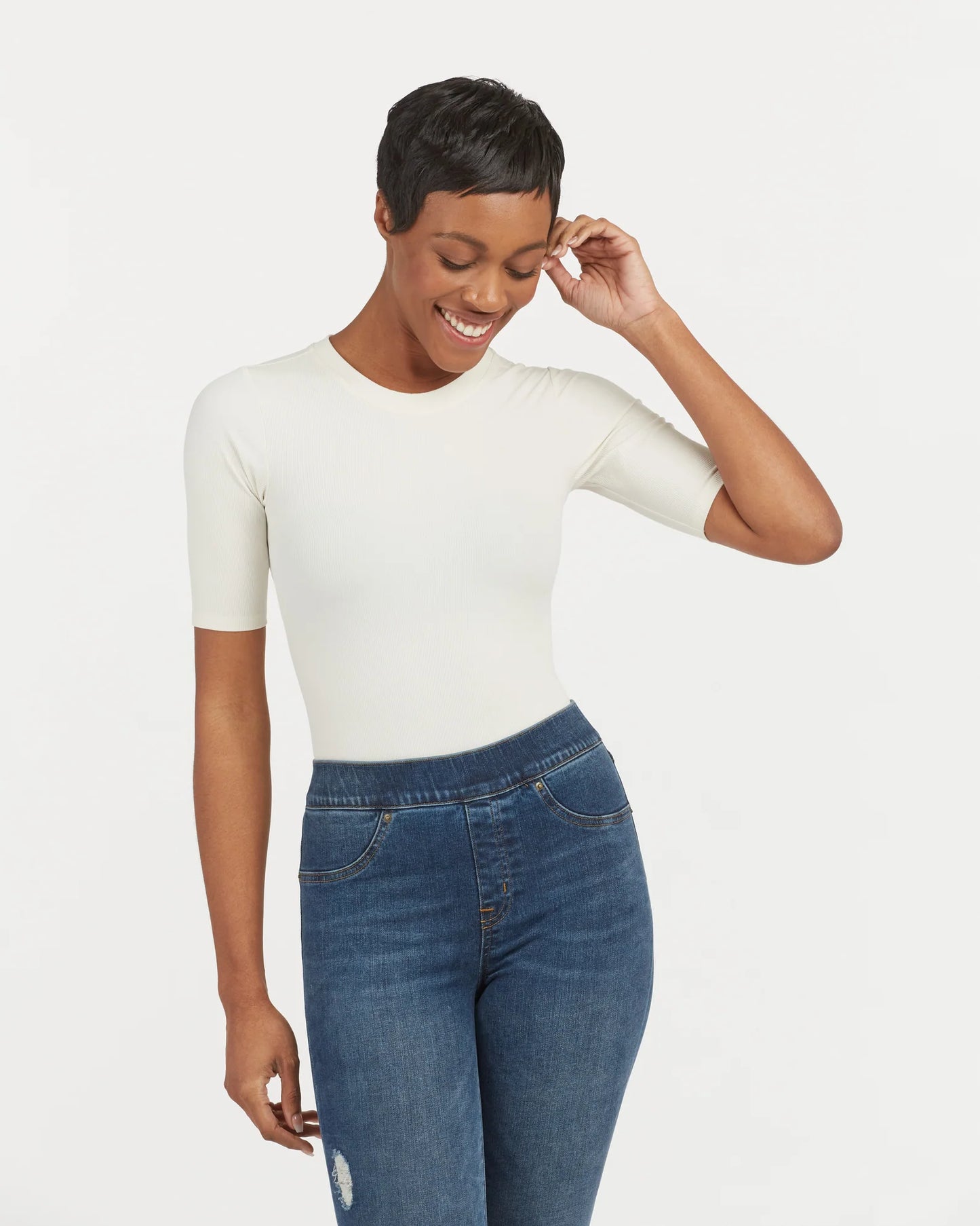 Ribbed Crewneck Bodysuit - Parchment